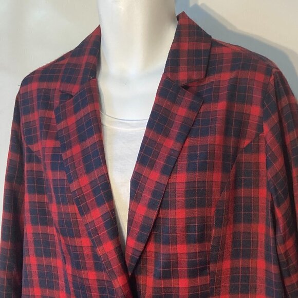 Say What SZ 1X Navy & Red Plaid Blazer Academia Heritage Old $ Preppy Work - Picture 3 of 8